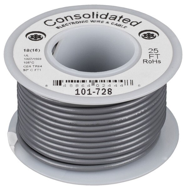 Main product image for Consolidated Stranded 18 AWG Hook-Up Wire 25 ft. Gra 101-728